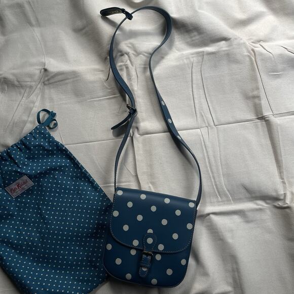 Cath Kidston London Blue Polka Dot Leather Crossbody Satchel Bag w/Dust Bag - Picture 9 of 15